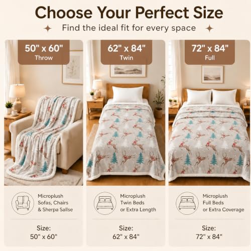 TICOO Christmas Reindeer Electric Heated Blanket Throw 50x60 with 5 Settings