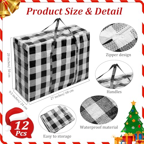 Black Christmas Storage Bags 12 Pack 27x20 Heavy Duty Container with Handles