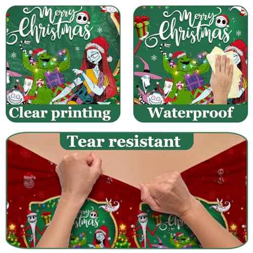 3 Pack Christmas Nightmare Tablecloths Nightmare Christmas Party Decorations Green Red Tree Xmas Nightmarer Table Cover for Xmas Winter Holiday Birthday Party Supplies