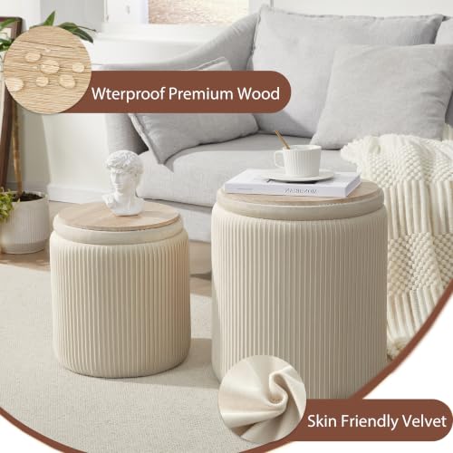 Beige Royal Windsor Round Storage Ottoman Set of 2 - Vanity & Footrest