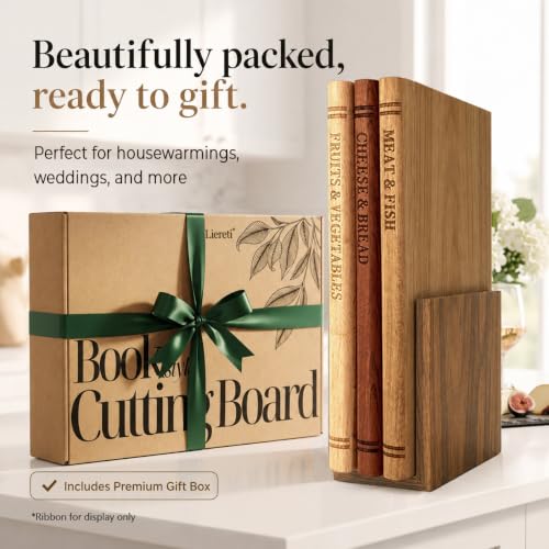 Natural Solid Wood Book-Shaped Cutting Board Set with Stand - Kitchen Organizer