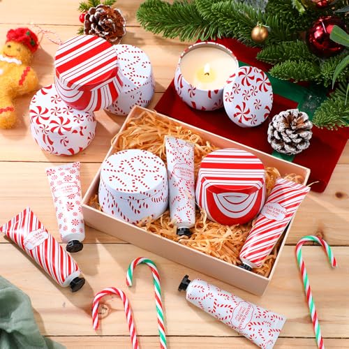 Dansib 24-Piece Christmas Candy Cane Scented Gift Set with Candles & Hand Cream - Holiday Bulk Pack