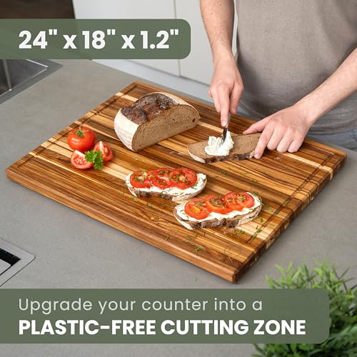 WALDWERK 24 x 18-Inch Large Teak Wood Cutting Board - Solid Hardwood Butcher Block