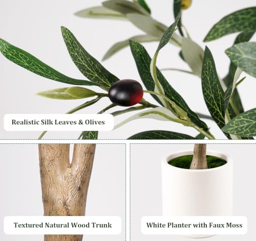 6FT Artificial Olive Tree with Natural Wood Trunk - Indoor Faux Greenery