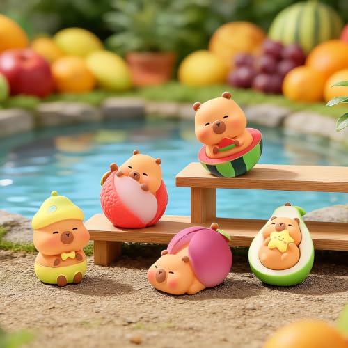 BEIMENWAI Fruits 8Pcs Capybara Collectible Figurines Hand-painted Resin Miniatures for Home & Office Decor