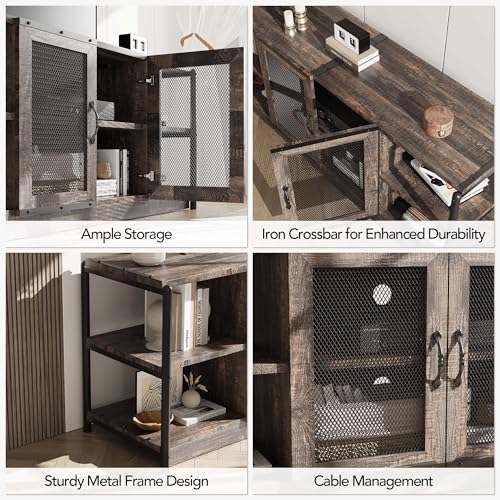 Rustic Oak Farmhouse TV Stand for 65/75-inch TVs - 63 Inch Console with Storage