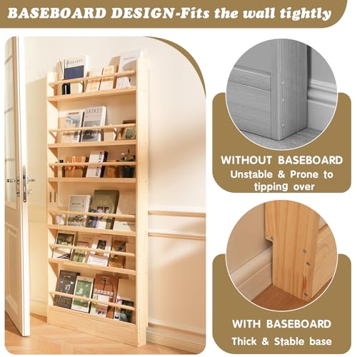 Baveke 6-Tier Behind The Door Bookshelf Natural Wood Farmhouse Design