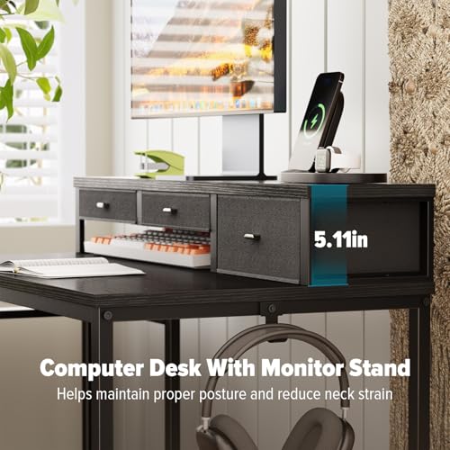 SINPAID 47-Inch Black Gaming Computer Desk with Monitor Stand & Storage