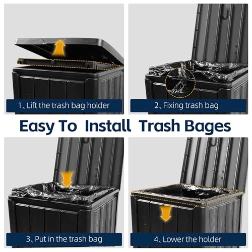 Outdoor Trash Can with Lid - 30 Gallon Waterproof Resin Waste Bin for Patio Garden Garage - Black