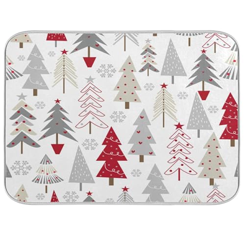 Nander Christmas Tree Dish Drying Mat 16x18 Inches for Kitchen Counter, Holiday Decor