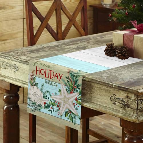 RisQiten Christmas Seaside Table Runner 13x90 Inch Coastal Holiday Decor
