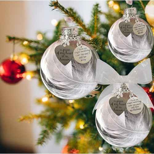 Dad Memorial Ornaments for Loss of Loved One, Sympathy Bereavement Gift, 8cm Clear Feather Ball Hanging Ornaments, A Piece of My Heart is in Heaven