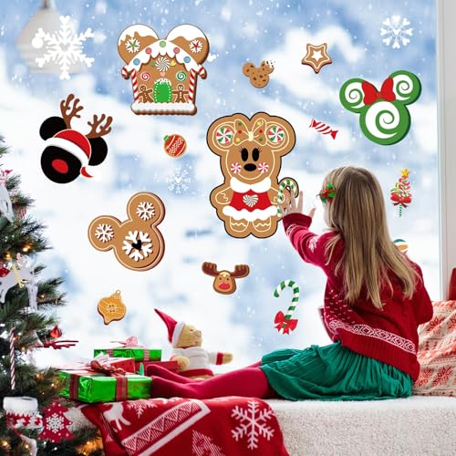 MAXDUCK Red Christmas Gingerbread Window Clings - 12 Sheet Reusable PVC Décor for Windows/Mirrors