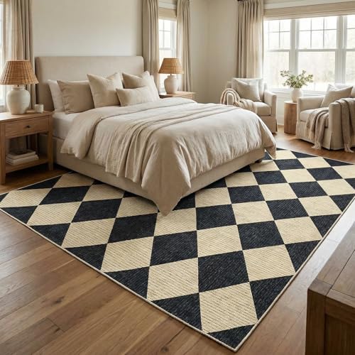 GarveeHome 8x10 Dark Coffee Checkered Washable Area Rug for Living Room