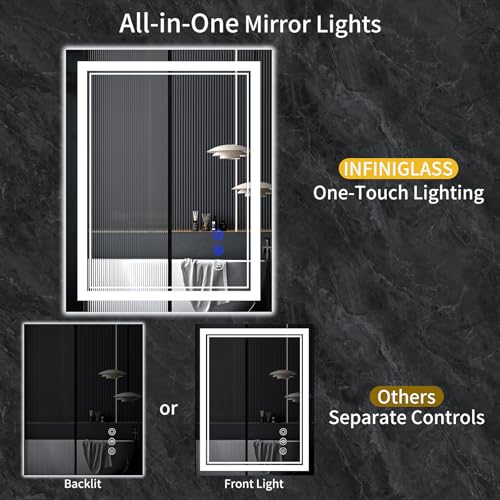 36x30 LED Bathroom Mirror with Lights, Anti-Fog & 3 Color Modes - InfiniGlass