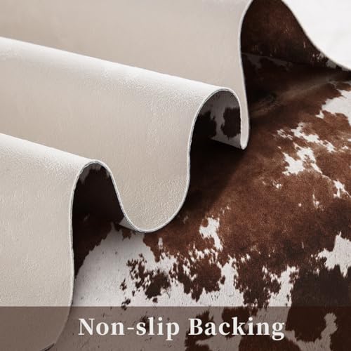 Faux Cowhide Cow Print Rug, Animal Hide Western Decor, 4.6 x 5.2 Feet
