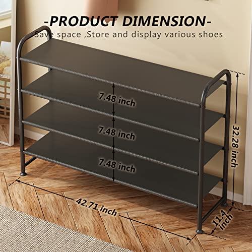 4 Tier Long Shoe Rack Organizer for Closet - Black