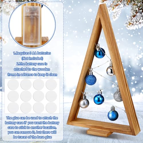 Hungdao 2 Pack Blue Wooden Christmas Tree with LED Lights & Silver Balls - Tabletop Holiday Decor