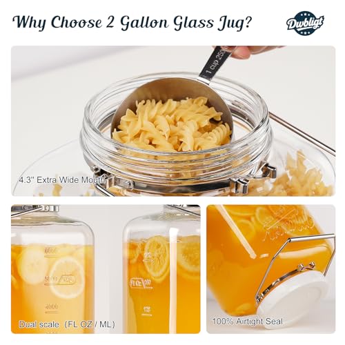 2 Gallon Glass Mason Jar with Airtight Lid - 2 Pack, Square Storage & Fermentation