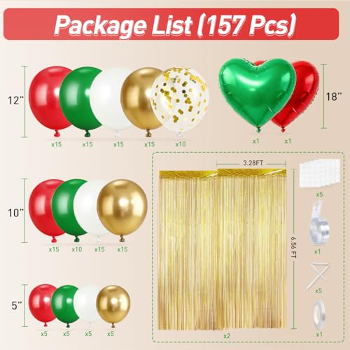 MEBAY Red Green White Gold Christmas Balloon Arch Kit with Fringe Curtain (Variation: Red Green White)