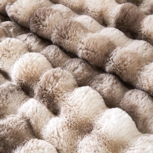 60x80 Inch Fuzzy Faux Fur Twin Blanket Bubble Tie Dye Brown - Ultra-Soft Cozy Throw
