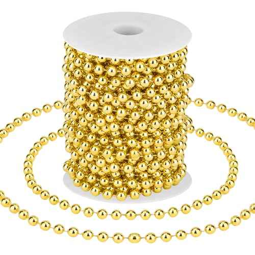 33 Feet Christmas Tree Beads Garland Artificial Pearls Beads Garland Plastic Pearl Strands Chain Beaded Garlands for Holiday D?cor and Christmas Party Wedding DIY Decoration Supplies (Gold)