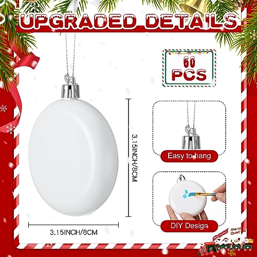 Patelai 60 Pieces Plastic Disc Ornaments Flat Matte White - 3.15in Christmas Decor