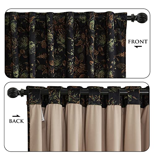 Black Velvet Curtains 84 Inch Long Vintage Floral Drapes - Pack of 2 - Variation of Floral Black/52"W x 84"L