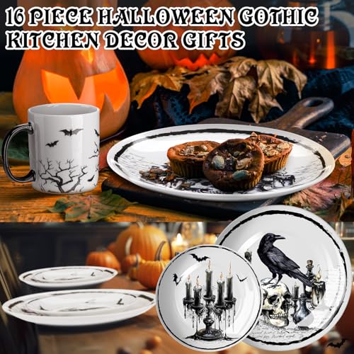 Halloween Gothic Dinnerware Set 16 Pcs Pickmesh Serve 4 Guests Ceramic