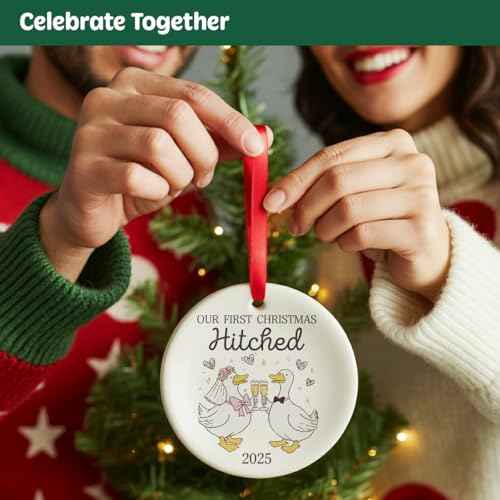 Wedding Gifts Christmas Ornament 2025 for Newlywed Couple, Goose Gifts Just Married Ornament for Mr & Mrs