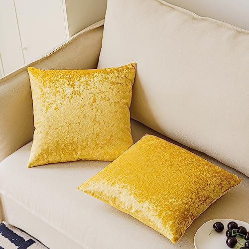 NiNi ALL Gold Velvet 22x22 Pillow Covers (Pack of 2) Decorative Cushions for Couch