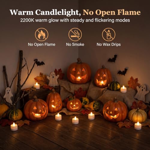Fussion Rechargeable Tea Lights with Remote & Charging Dock, 12 Pack