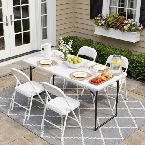 White 4FT Folding Tables 2 Pack with Adjustable Height & Carry Handles