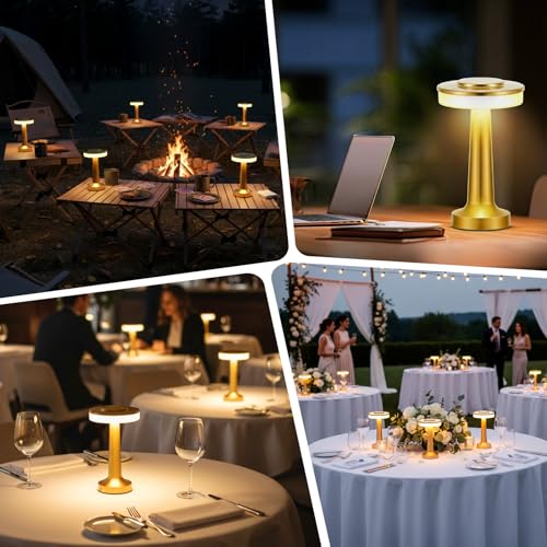 Riakrum 4-Pack Gold Rechargeable Cordless LED Table Lamps - Portable & Touch-Control