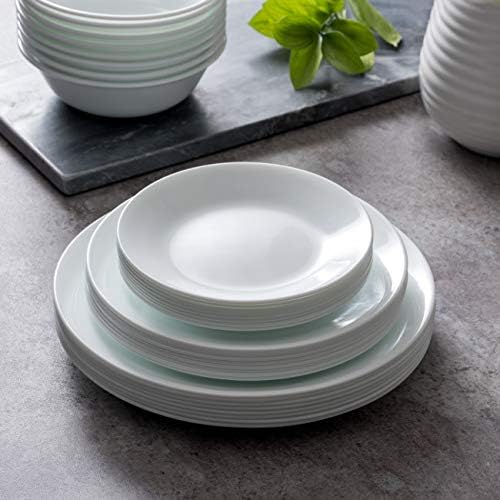 Corelle Vitrelle 8-Piece Dinner Plates Set - Lightweight, Chip-Resistant Triple Layer Glass | Winter Frost White
