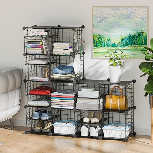 Black Wire Cube Storage Organizer 14-Cube DIY Shelving Unit for Bedroom & Office