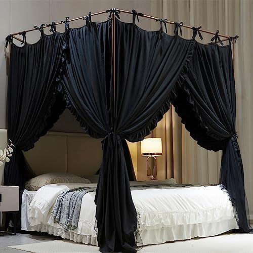 Princess Bed Canopy with Mosquito Net - Double Layer Black 53 x 78 Inches
