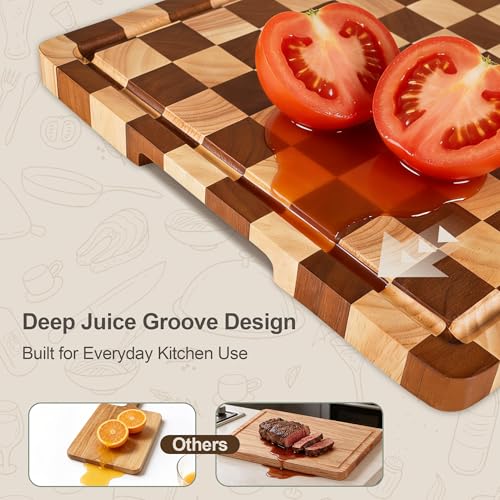 Checkered Cutting Board Set - 3 Sizes with Stand, Juice Groove & Handles