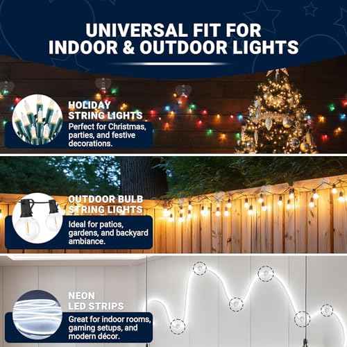 Hooks for Outdoor String Lights Clips ? 35PCS Clear Heavy Duty Hooks with Adhesive & Screw Mounting Options, Waterproof & UV-Resistant for Christmas, Patio, Rope Light Hanging - Heart Shaped