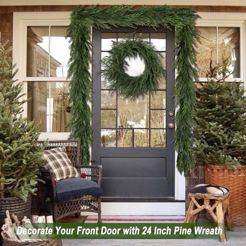 24 Inch Artificial Christmas Pine Wreath for Front Door & Indoor Decor