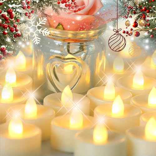 CANDLE CHOICE Battery Operated Flameless Tea Lights Realistic Flickering Electric LED Tealight Candles Set Wedding Party Halloween Christmas Decorations Table Centerpieces Batteries Included 12 Pack