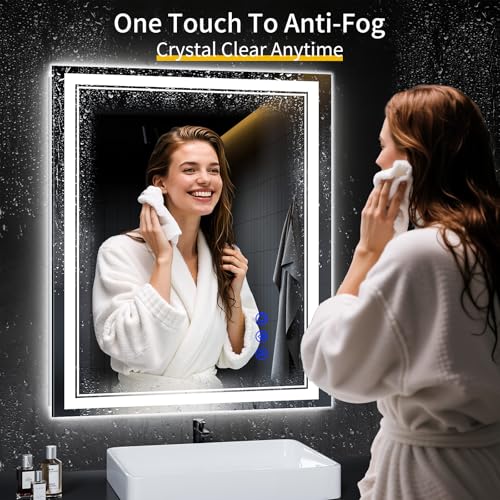 36x30 LED Bathroom Mirror with Lights, Anti-Fog & 3 Color Modes - InfiniGlass
