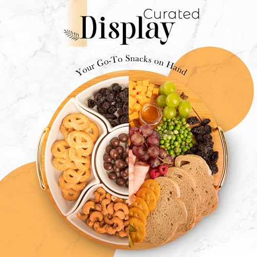 Chip and Dip Serving Set with 5 Bowls & Lazy Susan - 13.5" Ceramic Tray