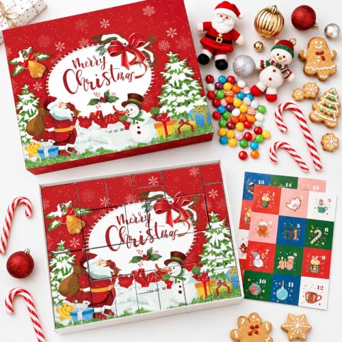 Red 24-Grid Fillable Advent Calendar Box Set with Gift Bag