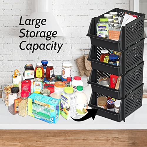 Skywin 4 Pack Stackable Open Front Pantry Storage Bins - Black