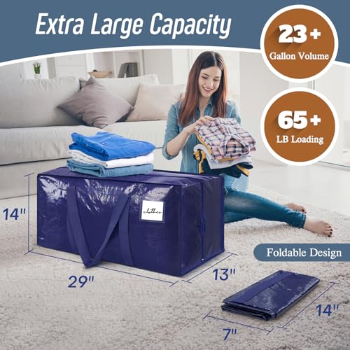 Dark Blue Heavy Duty Moving Bags 12 Pack with Strong Zipper & Handles