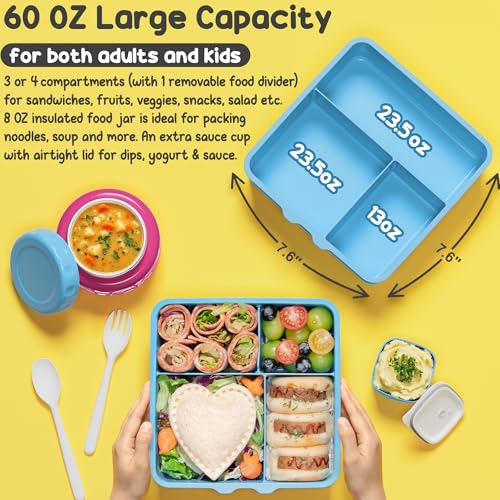 Fimibuke Rainbow & Daisies Kids Bento Lunch Box Set with Insulated Bag & 8.5oz Thermo Jar