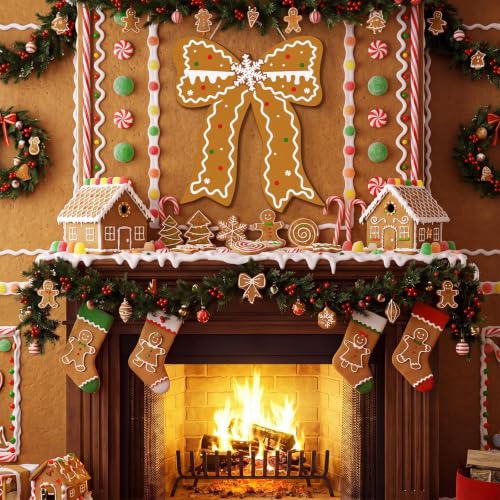Yousoontic Gingerbread Christmas Door Sign with Bow - Holiday Decor, Indoor & Outdoor Ready