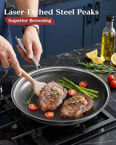 12-Inch Honeycomb Nonstick Frying Pan with Lid - Pro Version, PFAS-Free, All Cooktops