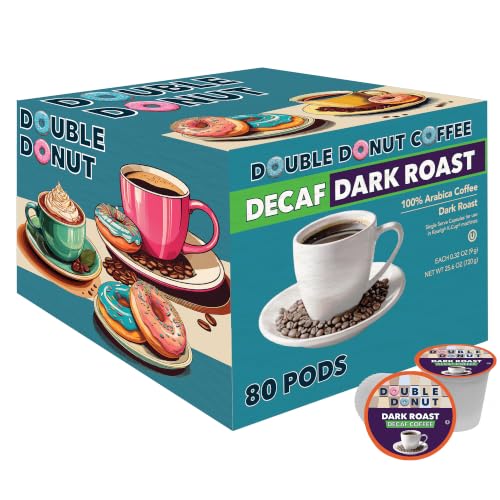 Double Donut Decaf Dark Roast Coffee Pods 80 Count - Extra Bold, Recyclable K-Cups for Keurig
